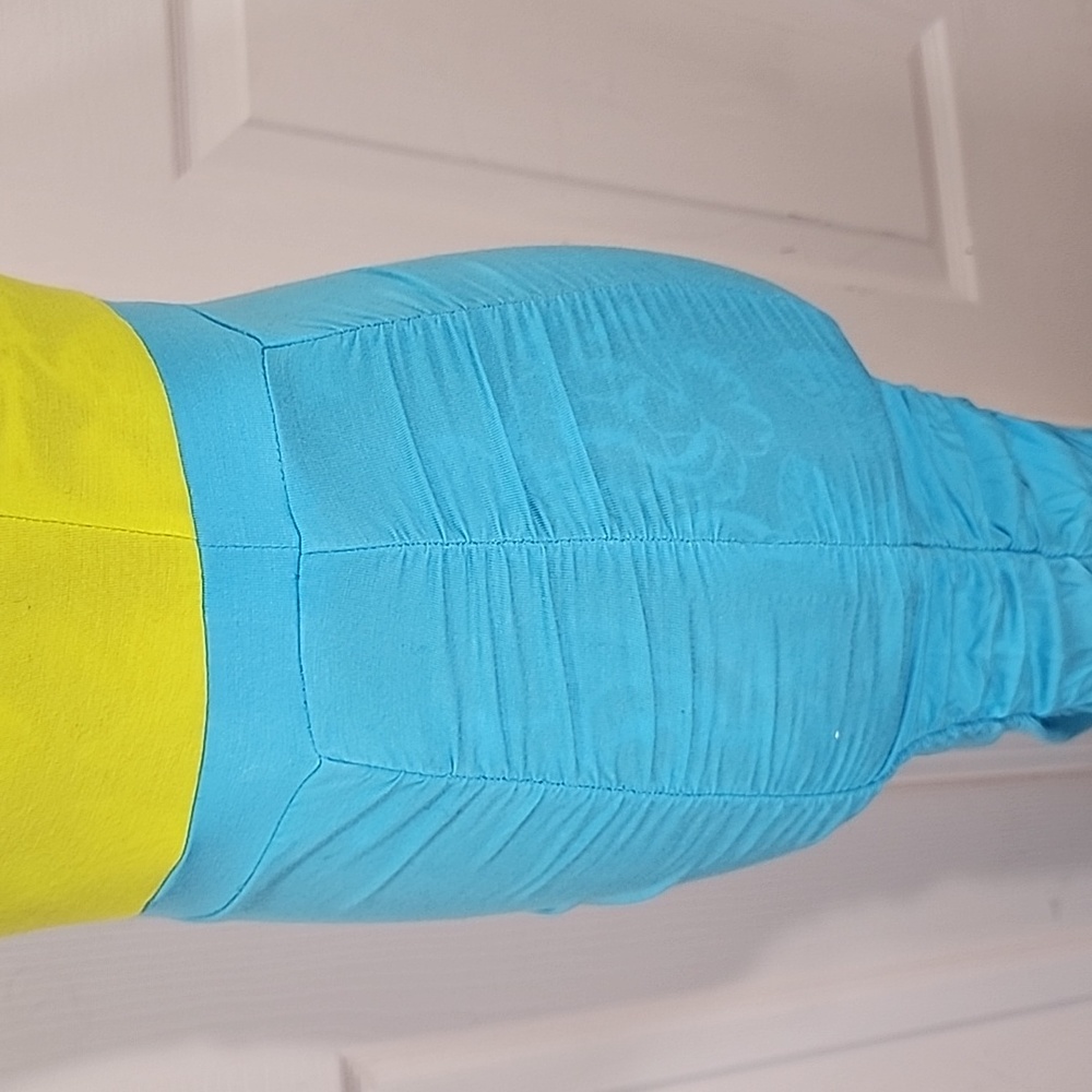 Bebe Neon Green And Teal Ruched Maxi Dress S - Picture 3 of 10